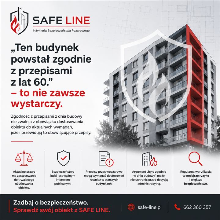 Budynek zgodny z przepisami z lat 60. - grafika SAFE LINE