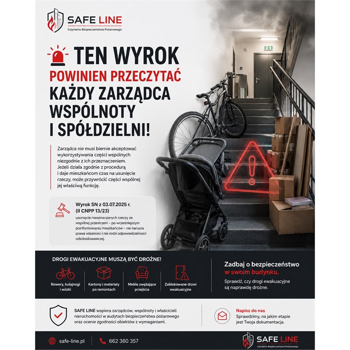 Drogi ewakuacyjne w częściach wspólnych - grafika SAFE LINE