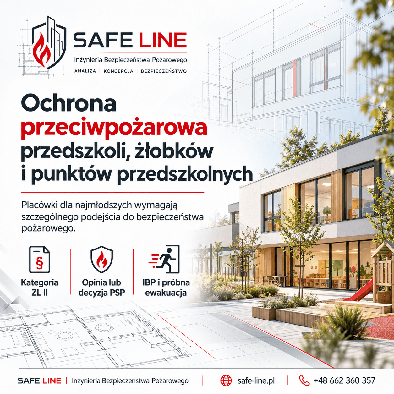 Ochrona przeciwpożarowa przedszkoli i żłobków - grafika SAFE LINE